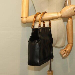 GUCCI Bamboo Hand Bag Leather Black Gold